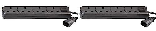 PRO ELEC PEL01206 IEC C14 Plug to 4-Gang mains Extension Lead 2m, Black (Pack of 2)