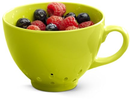 Zeal Berry Colander Cup, Small Hand-held Cup Shape Melamine Strainer/Sieve, for Washing & Draining Fruits, and Berries (10cm) - Lime Green