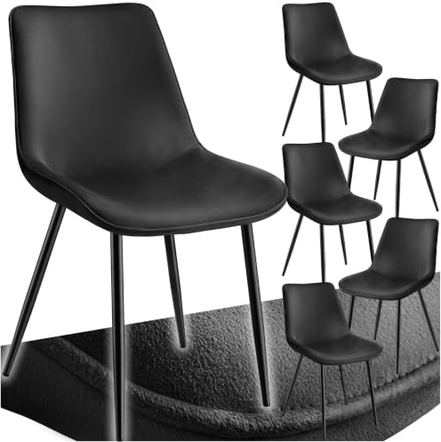 tectake® Esszimmerstühle 6er Set, Samtstoff Stuhl mit Rückenlehne, ergonomische Essstühle, bequemer Küchenstuhl, Esszimmerstuhl, Cocktailsessel für Lounge, Dining, Küchentisch - schwarz