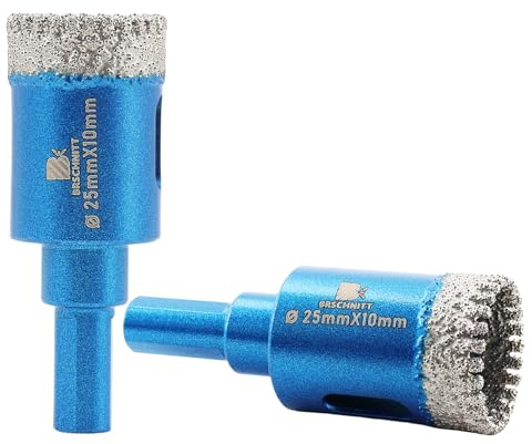 Diamant Trockenbohrer Fliesenbohrer 25mm - BRSCHNITT Diamant Bohrkrone Lochsäge für Keramik, Granit, Porzellan, Fliesen, Feinsteinzeug, Mauerwerk, Marmor（2 Stück）.