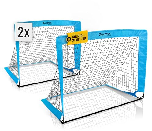 Racetex set di 2 porta calcio bambini - porte da calcio incluse in una pratica borsa per il trasporto - Versione con [ASTE RINFORZATE CON FIBRA DI VETRO] - porta per bambini (Blu chiaro)