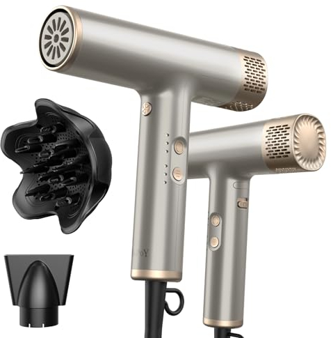 YAPOY Haartrockner Professionelles mit Diffusor Schnelltrocknendes 200 Millionen Ionen-Föhn mit 110.000 U/min Hochgeschwindigkeit Keine Hitzeschäden Intelligente Thermo-Kontrolle - Silber