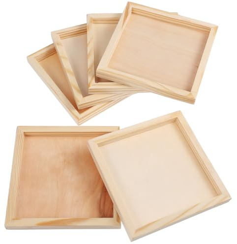 Toyvian Holztabletts Quadratisch Rechteckig – 6er Set Naturholz Serviertablett für Snacks Deko Unbehandeltes Holz zum Basteln Bemalen DIY Organizer für Montessori Spielzeug Puzzles