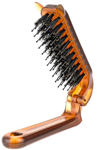 Travel Folding Hair Brush, Collapsable Portable Boar Bristle Hair Brush Mini Compact Hairbrush Pocket Size Comb for Women Kids Thick Thin Curly Straight Wet Dry Hair Restore Shine, Beard Brush for Men