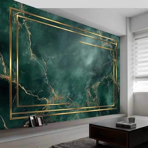 3D Panoramic Custom Wallpaper Mural, 200 x 140 cm Wall Poster Minimalist Style Marble Stripes Photo Wallpaper 3D Effect, Dark Green Wallpaper Mural - Poster Decoration for Bedroom Living Room Corridor