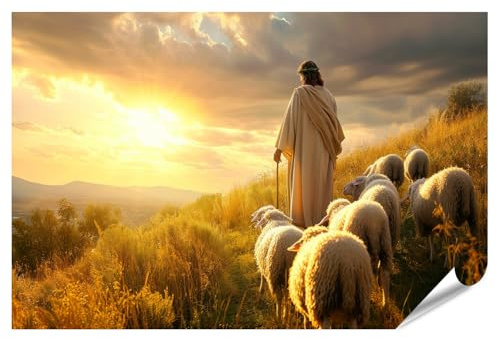 islandburner XXL Bild Poster Jesus Steht inmitten von Schafen Premium Bilder Fotodruck