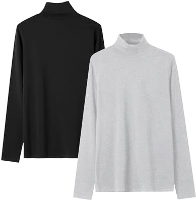 LiKing damer polotröja långärmad tröja bomull höst/vinter basic långärmad topp toppar 2-pack 6351, Flerfärgad bg, XL