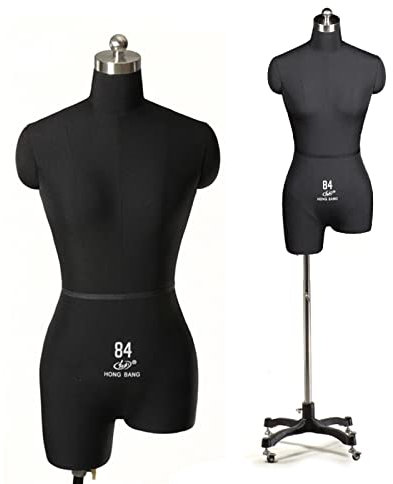 Schaufensterpuppe zum Nähen, weiblicher Halbkörper-Torso, für Designer-Anfänger, Kleiderzeichnen, Damen-Manikin-Dummy mit verstellbarem Ständer (Schwarz M Modell 82)