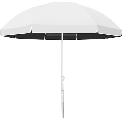 Parasol de plage rond portable de 2,6 m avec protection UV UPF50+, parasol réglable en hauteur pour piscine, balcon, imperméable et coupe-vent, blanc, 260cm/9ft