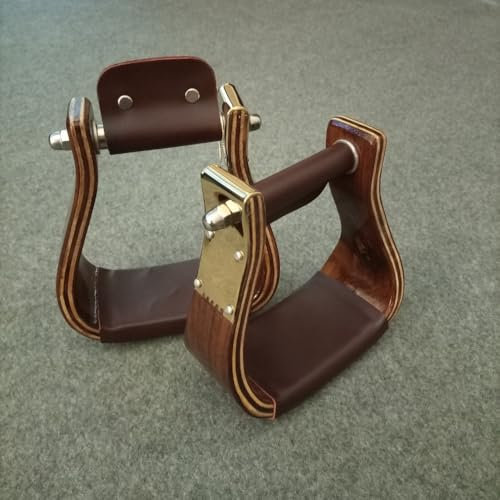 Craft Colt Wooden Wide Western Pocket Steel Covered Stirrups, Wooden Bell Saddle Stirrups (Size: 3.0)