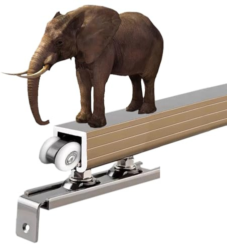 Binario per porta scorrevole Kit Di Ferramenta Per Porta Della Stalla Per Carichi Pesanti Da Soffitto/ Parete, Binari Per Porta Scorrevole Con Gancio A 8 Ruote E Guida A Pavimento, Alluminio(Champagne