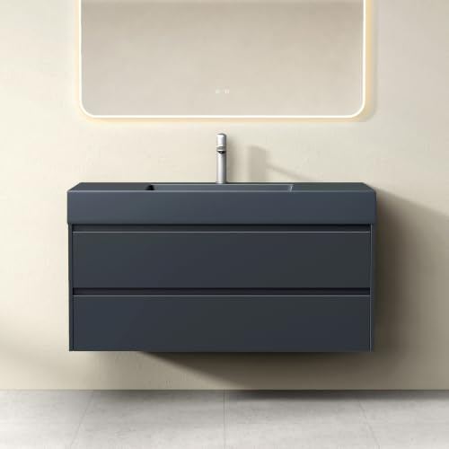 Mai & Mai Waschtisch mit Unterschrank Waschbeckenunterschrank 120x48x63cm | Badmöbel-Set mit 2-Schubladen in Anthrazit matt inkl. Waschbecken Anthrazit Deep