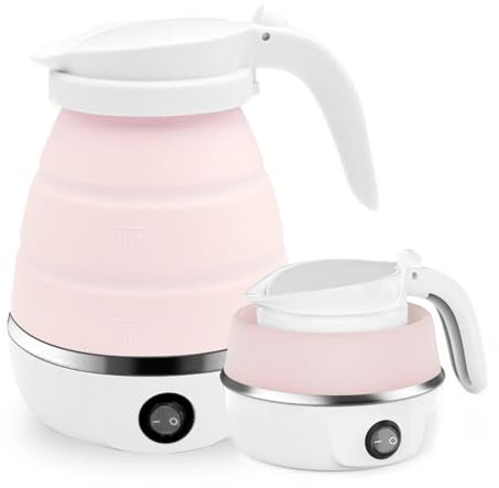 Bouilloire électrique Pliable Portable,Bouilloire électrique en Silicone de 600ml,Mini Bouilloire de Voyage,Chauffage Automatique,pour Cuisine Voyage Adaptée Extérieure Camping (Rose)