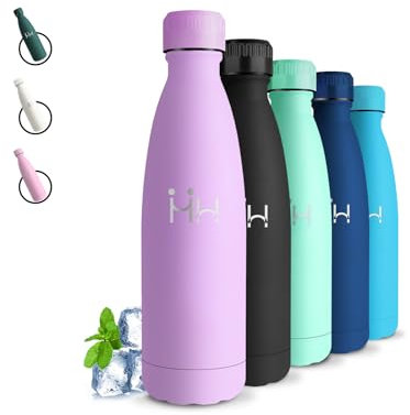 Borraccia- 500 ml- Borraccia Termica, Senza BPA, Borraccie Acciaio Inox, Senza Perdite, Bottiglie Metallo, Acciaio Inossidabile 18/8, Borracce per Scuole, Ufficio, Viaggio, Campeggio, Caffè