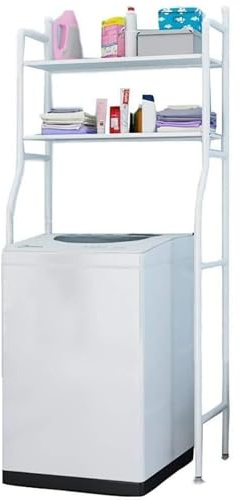 Estante de almacenamiento para lavadora, estante de almacenamiento para lavadora independiente, estante de baño con estantes ajustables, estante de almacenamiento de hierro forjado de pie White