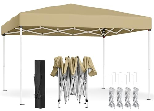 SONGMICS Pavillon 3 x 3 m, Faltpavillon, Gartenpavillon, Partyzelt, Sonnenschutz, Leichter Regenschutz, tragbar, für Hof, Garten, Markt, beige GCT102LZ01