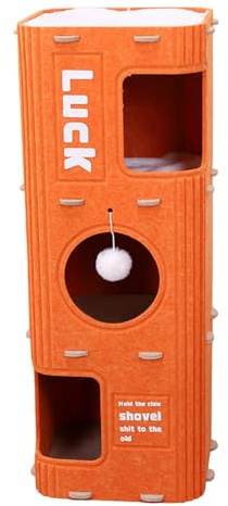 KESOTO Torre da Gioco per Gatti a più Livelli con Grotta di Arrampicata in Feltro per Divertimento a Casa, 3 Strati Arancioni