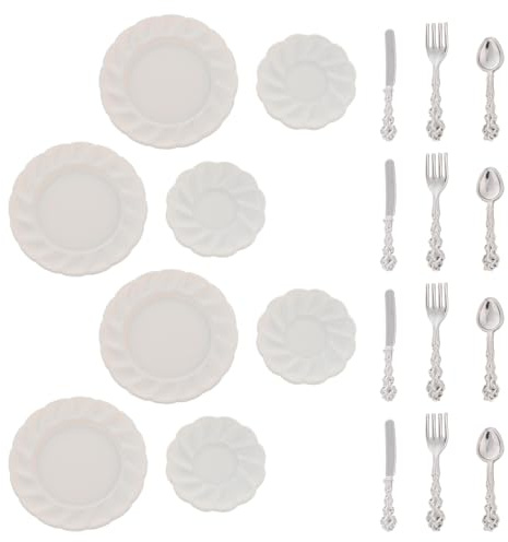 Toyvian 12 per Casa delle Bambole Accessori Cucina in Miniatura Piatti Coltelli Forchette e Cucchiai Decorazioni per Cucine di Case delle Bambole Utensili da Pranzo per Playset