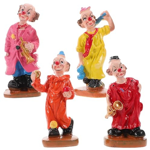 LALADEFIEE 4 Stück Clown Figuren aus Kunstharz als Sand Tray Zubehör mit Einzigartigem Design für Heimdekoration und Kreative Miniatur Clown Deko