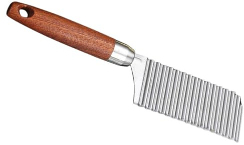 SOESFOUFU Taglierina Lama a Onde in Acciaio Inossidabile per Patate per Taglio a Fette e Verdure, Manico in Legno Resistente per Cucina Domestica