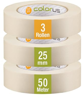 Colorus 3 x Premium Malerkrepp 25mm x 50m | Kreppband Malerband Set Klebeband | sehr robust, hohe Klebekraft | Maler Krepp Abklebeband Abdeckband Klebeband zum Streichen