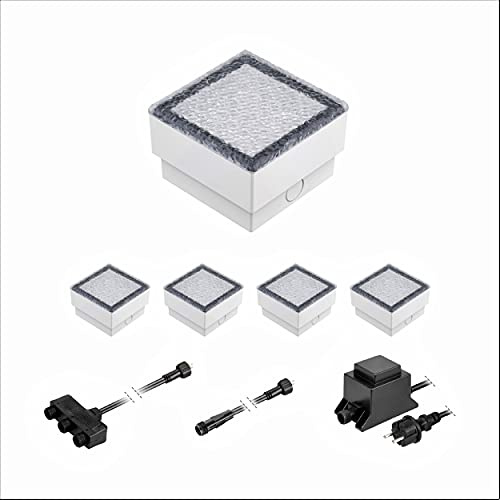ledscom.de LED Pflaster-Stein Gorgon Boden-Einbauleuchte für außen, 10x10cm, 12V, warm-weiß 5er Set