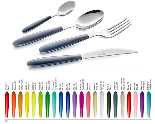 EME Posateria Made In Italy - Servizio 24 Posate Tavola Vero 6 Persone Acciaio 18/C Moderne Colorate, Colore Manico: Avorio Trasparente 81