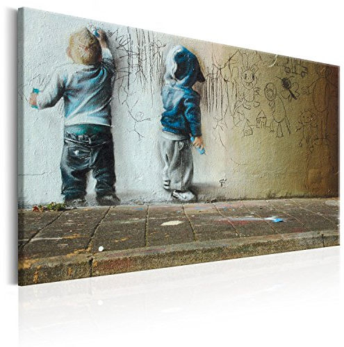B&D XXL - Wandbilder XXL Banksy Kids Painting Vlies Leinwandbild 1 tlg Kunstdruck modern Wandbilder XXL Wanddekoration Design Wand Bild - Poster Kinder Mural Graffiti i-B-0024-b-d