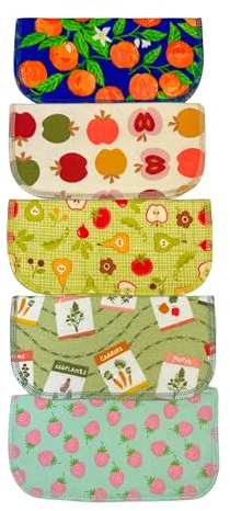 1 Ply Printed Flannel Little Wipes 8x8 Inches Set of 5 Farmers Market- Proudly Made in the USA!