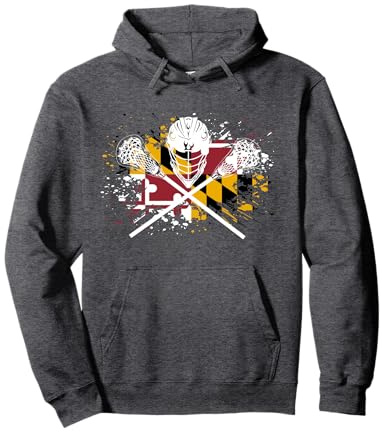 Boys Lacrosse Hoodie Helmet Sticks LAX Maryland Flag Gift Pullover Hoodie
