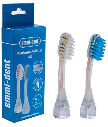 Emmi-dent M2 Platinum Ersatzbürstenköpfe - 2 Stück - Nylonborsten, Mittel (Nylon bristles, Medium) - Zahnbürstenkopf