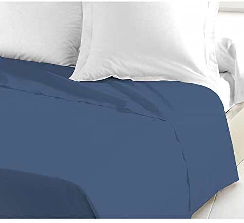 Home Linge Passion - Sábana Plana, 100% algodón de 57 Hilos, Color Azul Intenso, 180 x 290 cm