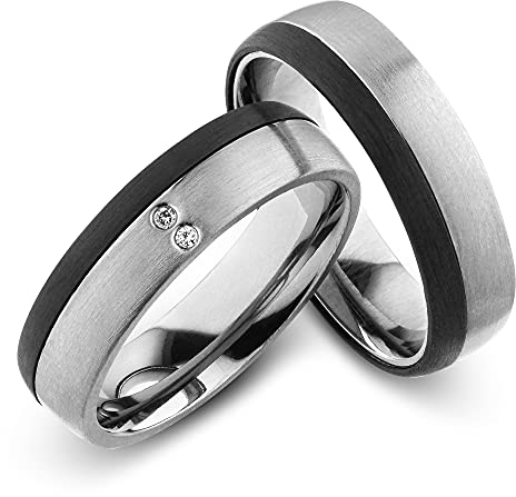 Schmuck Depot Trauringe, Titan Carbonringe, Diamant (0,020 ct w/si), Partnerringe, Eheringe, Hochzeitsring (Gravur/Etui/Garantie) | 9020matt