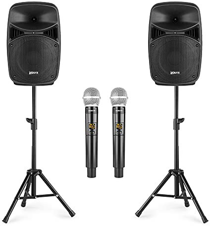 Vonyx VPS082A Karaoke Speaker System with Wireless Mics & Stands - Complete Karaoke Setup for Bars and Home Entertainment, Karaoke Speaker Setup, Professional Karaoke Machines, Pro Karaoke System