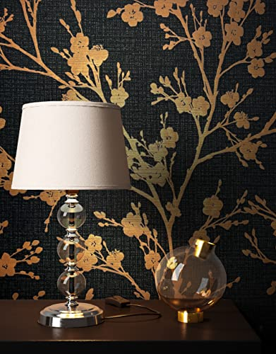 Newroom Tapete Schwarz Vliestapete Leicht Glänzend - Blumentapete Floral Gold Bronze Blumen Blätter Landhaus inkl. Tapezier-Ratgeber