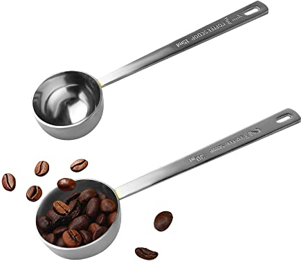 Kaffeeschaufel, Edelstahl-Kaffeelöffel-Set, 1 Esslöffel (15 ml) und 1 Esslöffel (30 ml) Messlöffel, Esslöffel Messlöffel für Kaffee, Milchpulver, Fruchtpulver, 2 Stück (lang)