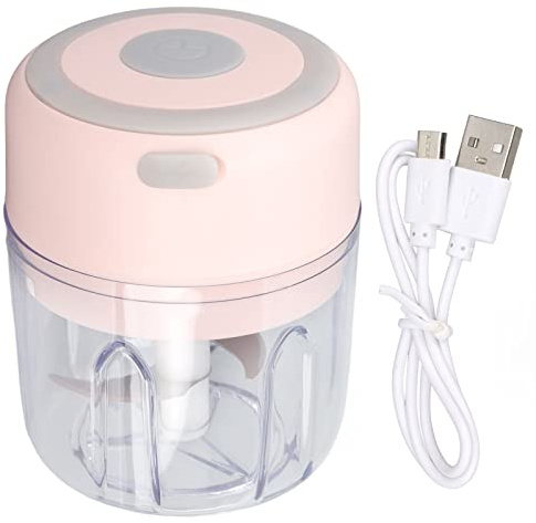 Mini Picadora de Ajo eléCtrica, Picadora de Verduras PortáTil InaláMbrica de 250 ML, Trituradora de Ajo, Picadora de Cebolla para Jengibre, Chile, Fruta, Carne, Etc. Rosa