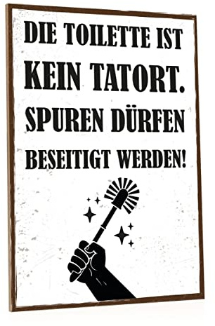 GRAVURZEILE Holzschild mit Spruch - Die Toilette ist kein Tatort - Witziger Lustiger Kunstdruck auf Holz für Sie & Ihn - Wand Dekoration im Vintage Look für Klo Toilette & Badezimmer