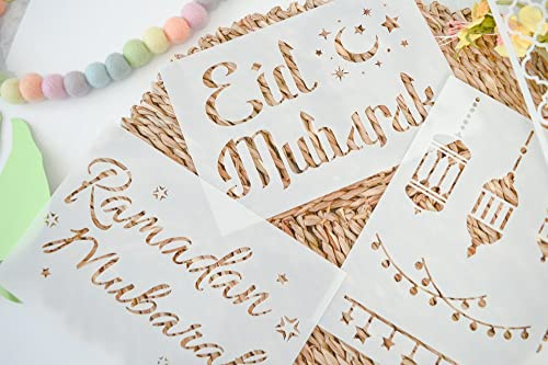 Ramadan & Eid Stencils 6 Pieces - Reusable Islamic Design Templates for Kids' Crafts, Wood Painting, Fabric, Plastic, Greeting Cards, Cookies, and Home Décor by Dstampss