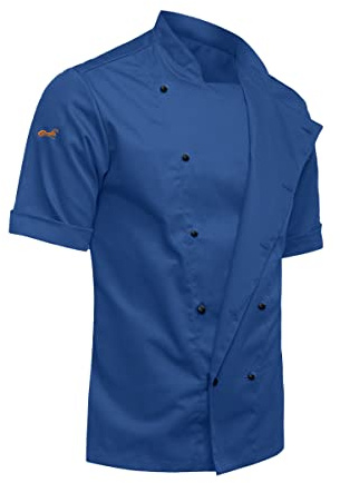 strongAnt easyClean Veste de chef à manches courtes pour homme avec boutons à billes en tissu résistant à la protection Slim Fit Professionnel uniforme de cuisine, Bleu bleu/117 g/m², XL