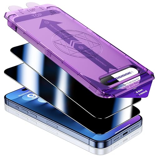 UniqueMe für iPhone 15 Pro Max für Panzerglas Sichtschutz - Automatische Staubentfernung,Bruchsicher Militärniveau, Anti-Kratzer, Bläschenfrei, Anti Spy Folie, 2 Stück