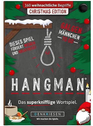 DENKRIESEN - Hangman Christmas Edition | ab 9 Jahren - ab 2 Spieler | 160 fröhliche und lustige Kategorien | Galgenmännchen als Weihnachtsspiel | Reisespiel | Geschenkidee oder Wichtelgeschenk