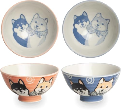 2 pezzi giapponesi - cani Shiba - Set ciotole - Ceramica - Udon - Ciotola - Ciotola di Matcha - Ciotola di tagliatelle - Miso - Ciotola di zuppa - Ciotola per la colazione - Frutta - Ciotola di Muesli