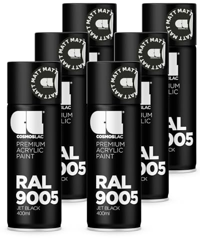 COSMOS LAC Sprühlack Sprühdose - 400ml - Sprühfarbe für den DIY-Bereich, geeignet für alle Oberflächen - Lackspray (6, RAL 9005 - schwarz matt)
