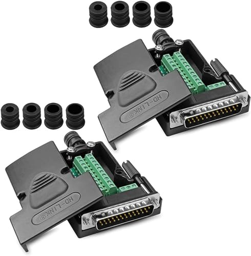 Willwewon 2PCS DB25 Lötlose Männliche, RS232 D-SUB-Serienadapter, 25-poliger Anschluss Lötfreie Breakout-Anschlussplatine mit Gehäusezubehör