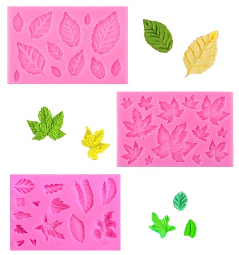 3 Stück Blätter Silikonform,3D Silikon Backform Schimmel,DIY Kuchen Dekorieren Werkzeuge,Fondant Form für Machen Süßigkeiten Schokolade
