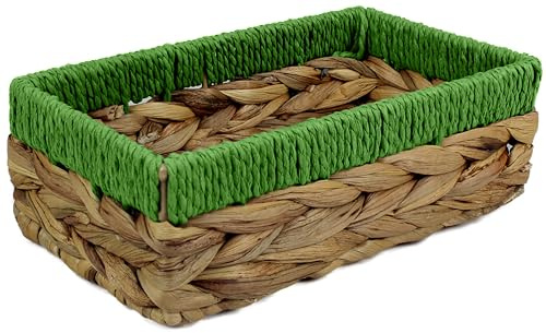 Rectangular Water Hyacinth Small baskets for storage Natural and Green wicker basket shelves open Decorative gift box Small bathroom mini tray makeup bathroom Kitchen organiser (1, small 24cm)