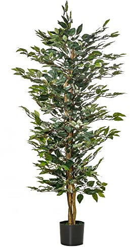 HOMCOM Pianta Finta di Ficus Alta 150cm, Pianta Artificiale Decorativa per Interno ed Esterno con Vaso Incluso