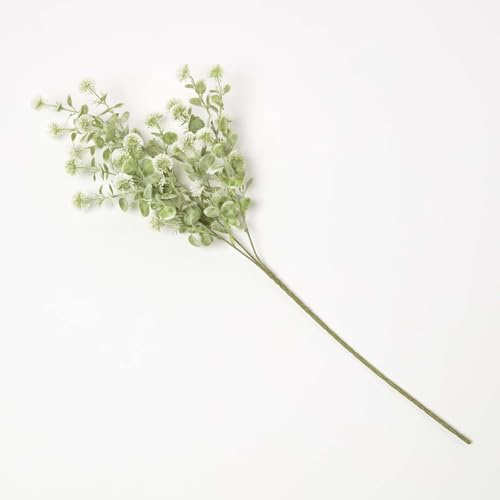 HOMESCAPES Artificial Boxwood Branch with White Flowers, 66 cm Realistic Decorative Branch