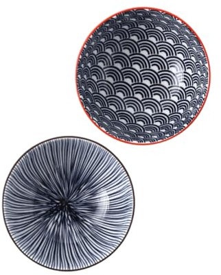 WOONEKY Set 2 Pezzi Ciotole in Ceramica per Alimenti, Design Semplice e Delicato, Pratiche per Servire Ramen e Insalate in Cucina